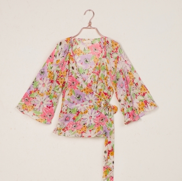 $346 byTimo Semi Wrap Sheer Flowers Blouse XS - Picture 1 of 10